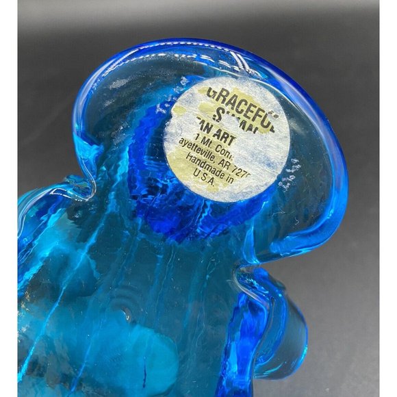 Titan Art Glass Blue Graceful Swan Trinket Dish Signed Titan 1997 Vintage - Picture 11 of 12